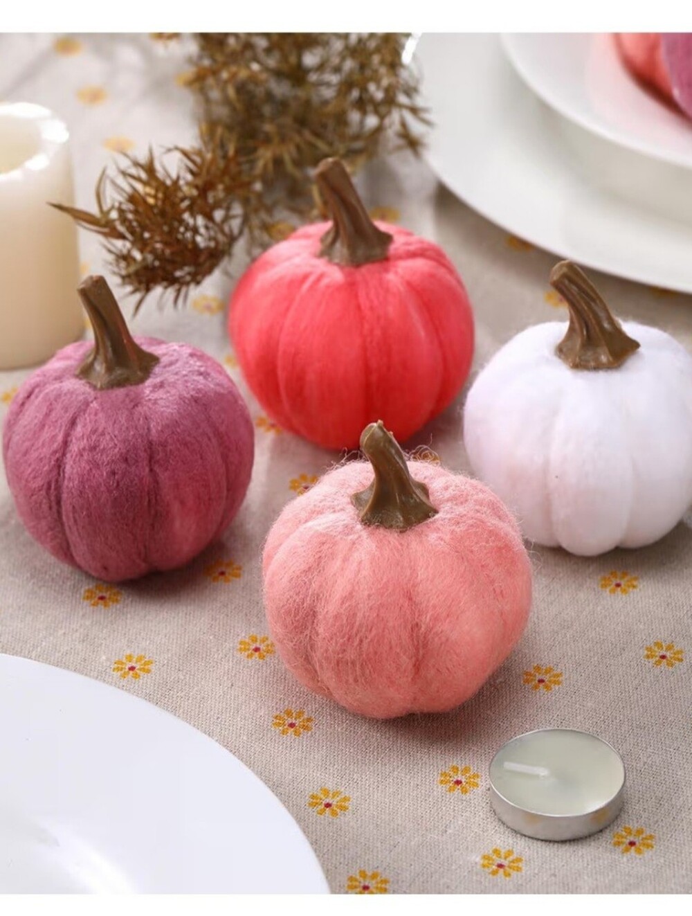 Felt Mini Decorative Pumpkins - Pink, Coral, Mauve, White. 16 Piece Set. NEW.